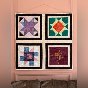 Vintage Handmade Cottage Quilted Wall Hanging in Bright Tropical Cotton Batiks